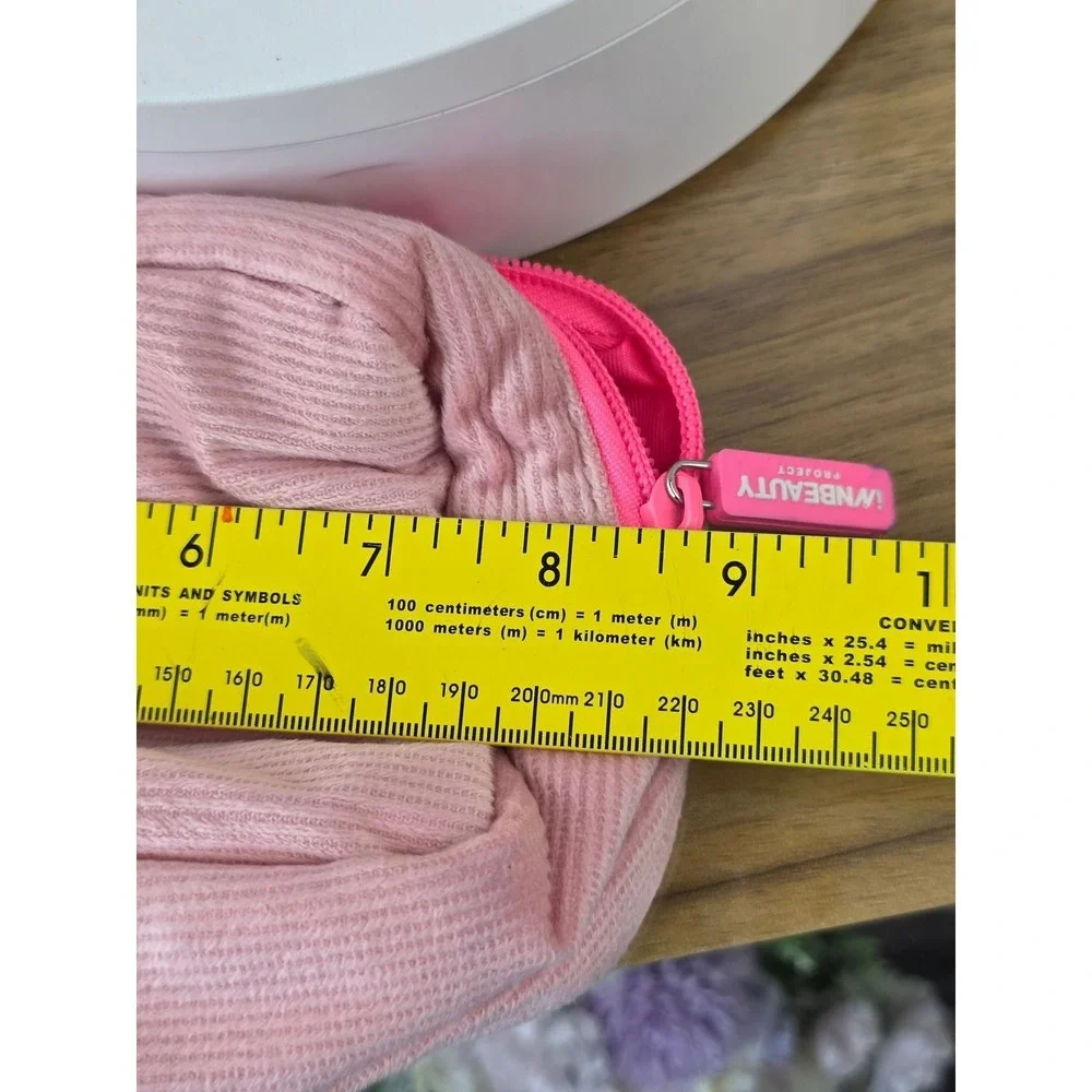 Innbeauty Project Pink Corduroy Makeup Bag Travel Cosmetic Pouch Neon Lining